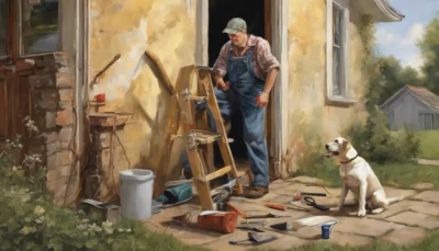 découvrez l'histoire fascinante d'un homme qui jaillit d'une peinture pour s'adonner au bricolage à la maison, tandis que son chien en profite pour saisir sa chance. vous serez étonnés par la suite des événements !